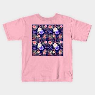 Spring Mandalas and Roses Midnight Blue Kids T-Shirt